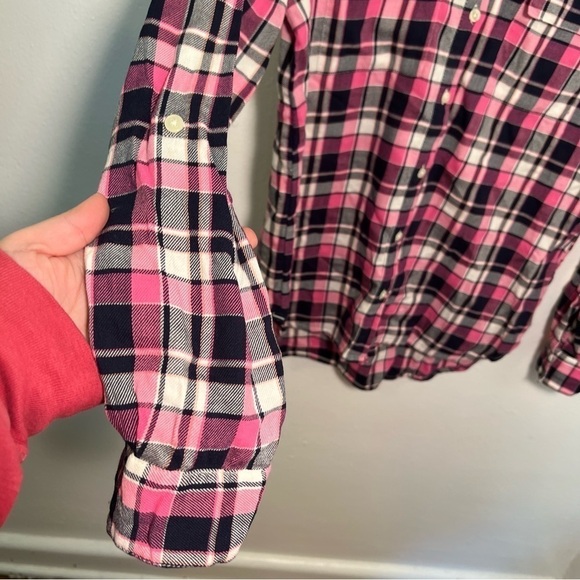 Gap Boyfriend Fit Button Down Shirt Pink Plaid - Picture 5 of 10